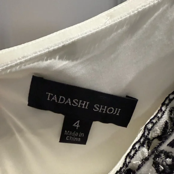 Tadashi Shoji Asymmetrical Embellished Gown White and Black